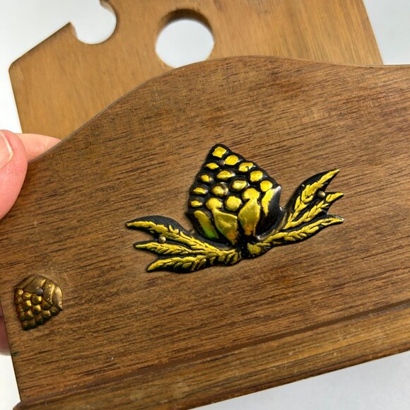 Vintage Wooden Double Sided Napkin Letter Holder Gail Craft Metal Accents - Picture 6 of 6